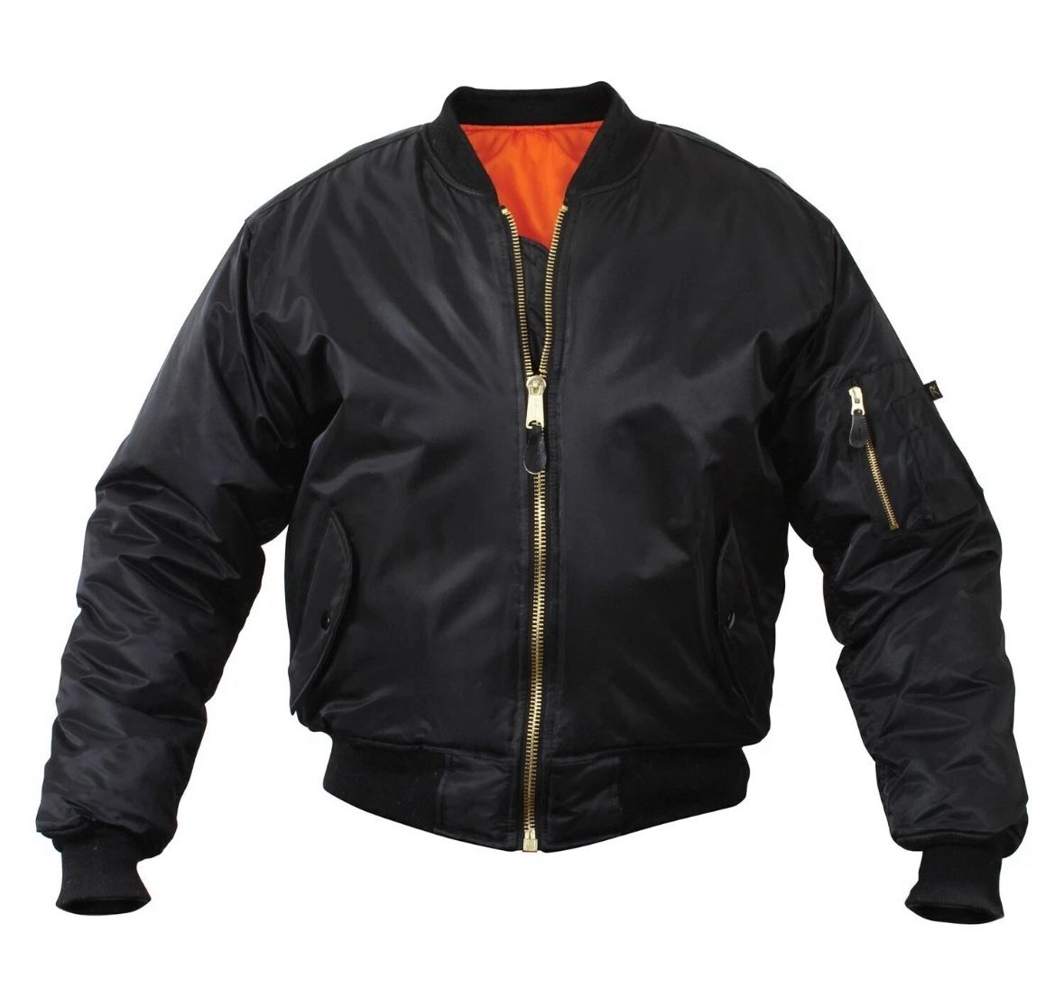 Rothco MA-1 Military Flight Jacket Black Men’s Orange Liner Navy Air Force Bomber Large