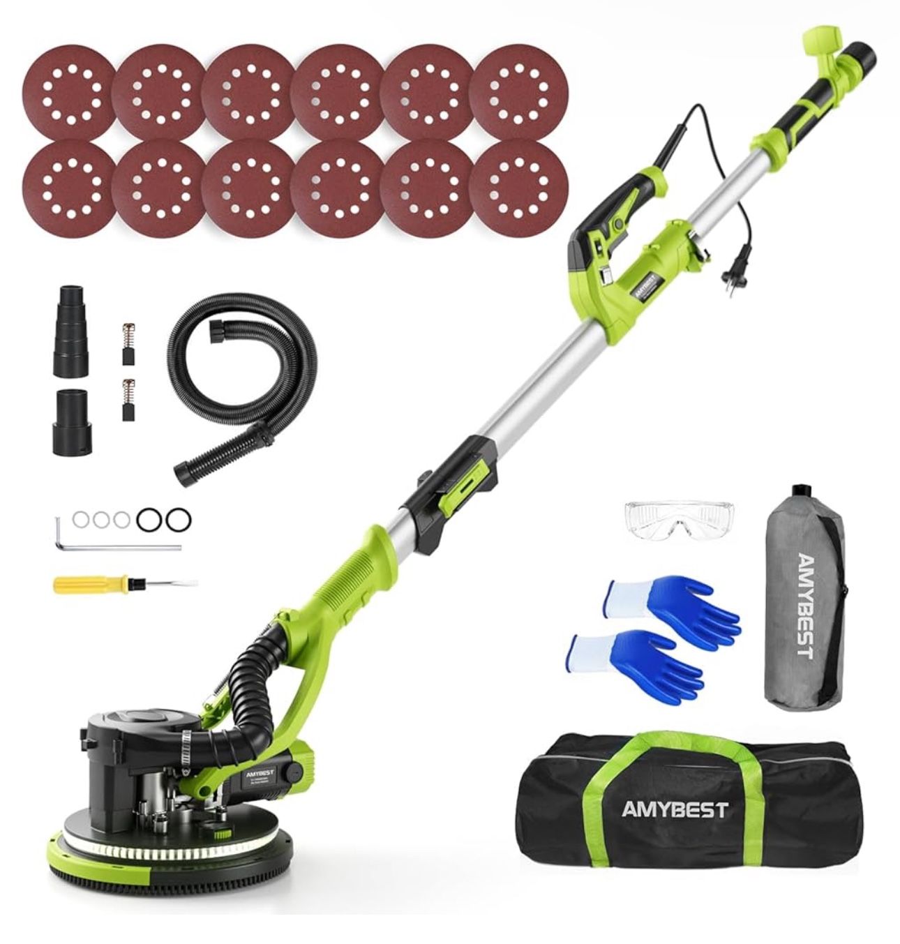 Drywall Sander, Powerful Electric Drywall Sander with Vacuum Dust Collection, 5 Speed 1000-2100 RPM,