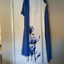 Two Pieces Spring Blue & White Dress - Medium 
