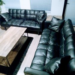 2 Black Futon Couches With Pillows