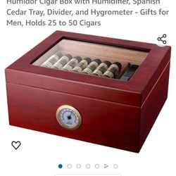 Glass Top Humidor Cigar Box, Brand New In Box