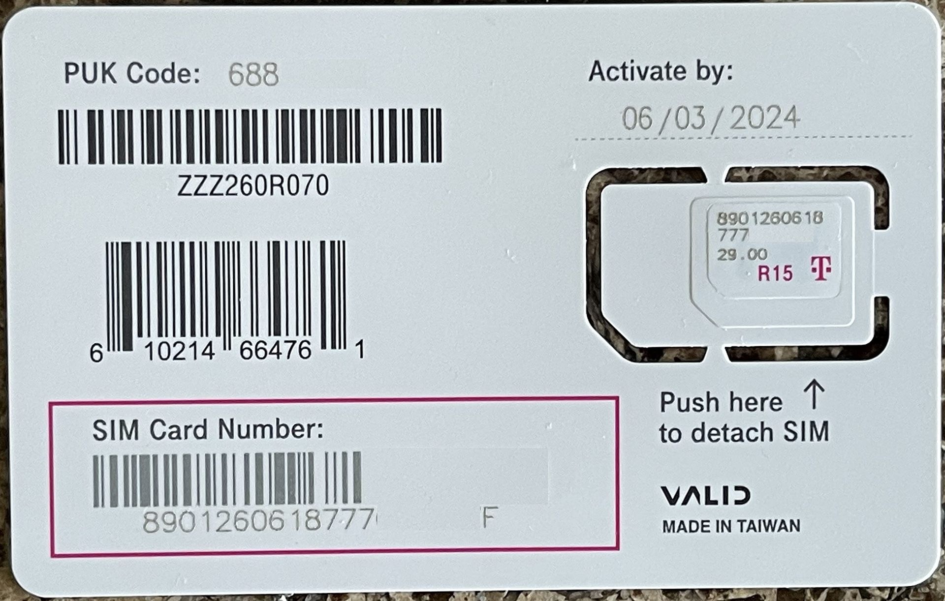 T-Mobile Sim Card W/ Pre-Paid 5 Years Of Data