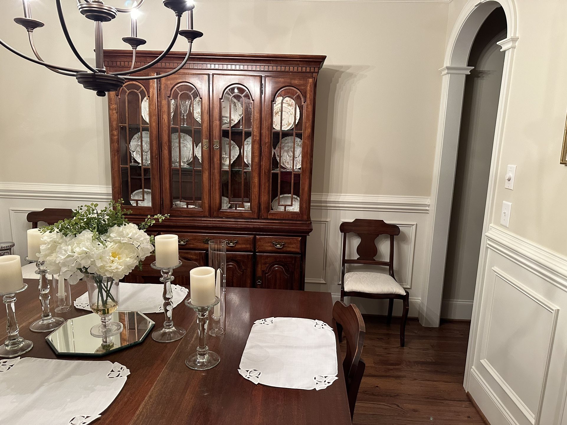 Solid Wood Hutch With Glass Shelves, And Lighting