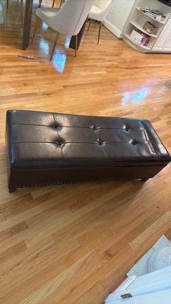 Dark Brown Tufted Leather Storage Ottoman