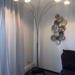 Large 5-Arm Arc Floor Lamp - Brushed Steel - Dimmable