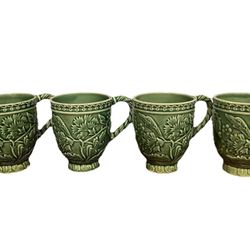 Bordello Pinheiro Green Leaf Ivy Vine Floral Mug Cup Set Lot 4 Vintage Retired
