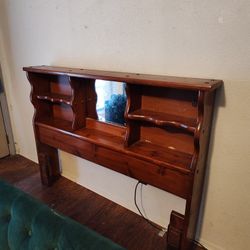 Handmade Wooden Queen Sized Bed Mirrored Headboard