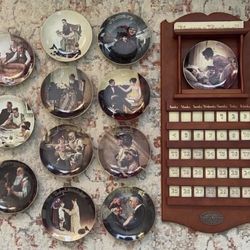 RARE Norman Rockwell American Mid-Century Porcelain Plate and Tile Wooden Wall Calendar  