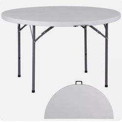 37 48" Portable Round Folding Card Table Plastic Utility Table w/Handle for Camping