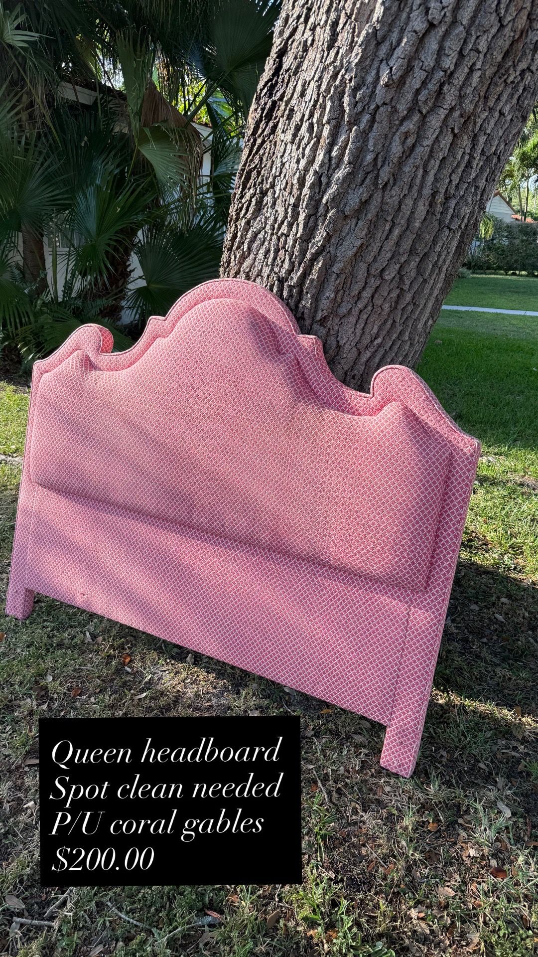 Pink French fabric queen headboard