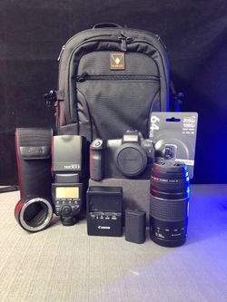 Canon EOS R Mirrorless Camera with 75-300mm, EF TO EOS R Adapter, Padded Camera Bag,  SD card and Camera Flash 