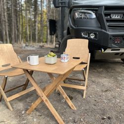 Barebones Wood Folding Camp Table And Chairs