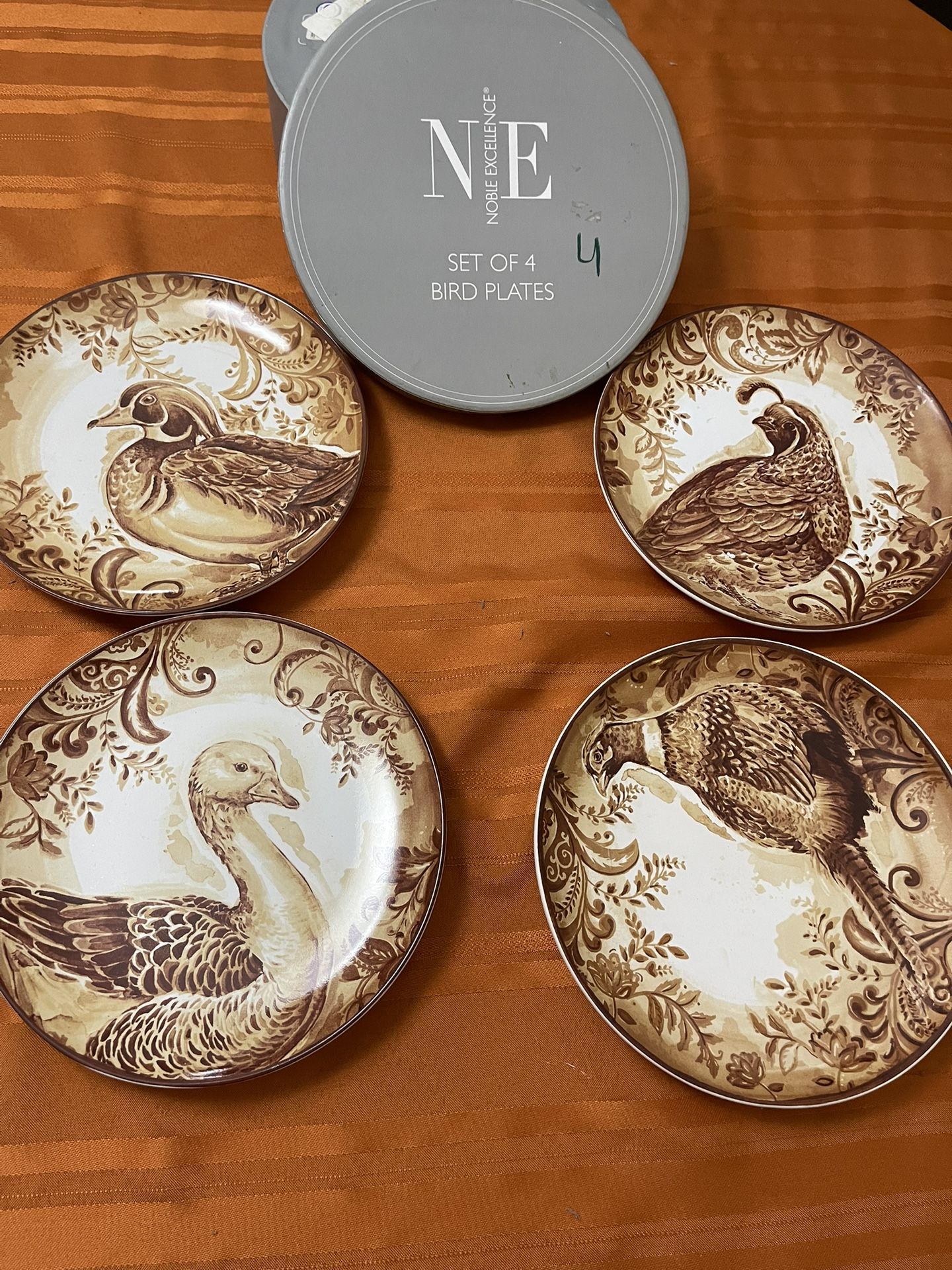 NOBLE EXCELLENCE Set of 4 Bird 8.5” Plates Stoneware