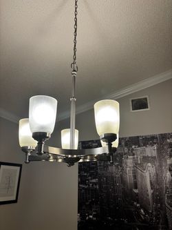 Hampton Bay IUT8115A-3 5-Light Brushed Nickel Chandelier with Frosted Glass Shades