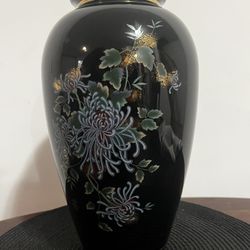 Black and Gold Vase - Ceramic Flower Vase with Design, Elegant Home Decor, Classic Table