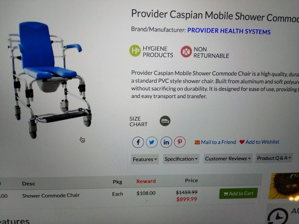 Provider Caspian mobile shower chair