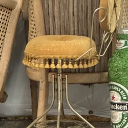 Vintage 1960s Boudoir Style Yellow Velour Dressing Table Chair With Tassel 