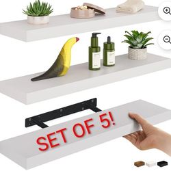 Brand New In Box Set Of 5 White Wood Floating Shelves