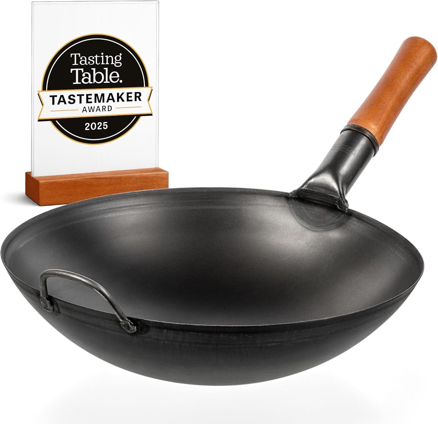 YOSUKATA 14" Carbon Steel Wok with Round Bottom – Pre-Seasoned Pow Wok for Stir Fry