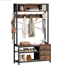 Hall Tree with Bench & 3 Drawers Storage 31.5" Coat Rack Entryway Organizer