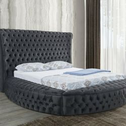 Dior Charcoal Velvet King Storage Platform Bed

