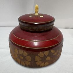 Vintage 4-1/4” Turned And Hand-Carved Wooden Mexican Folk Art Trinket Box
