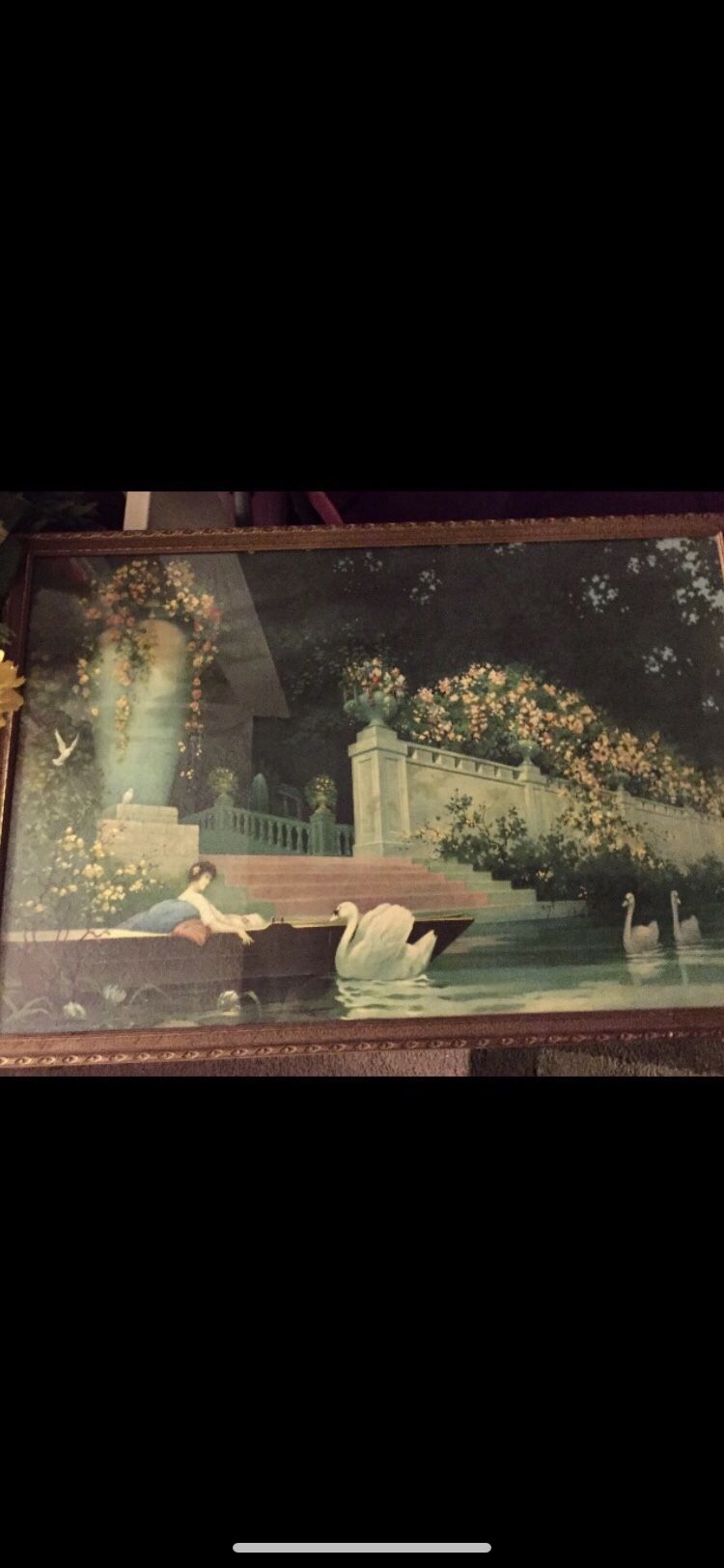 Large 1920s George Hacker Lithograph Print Daydreams Original Frame