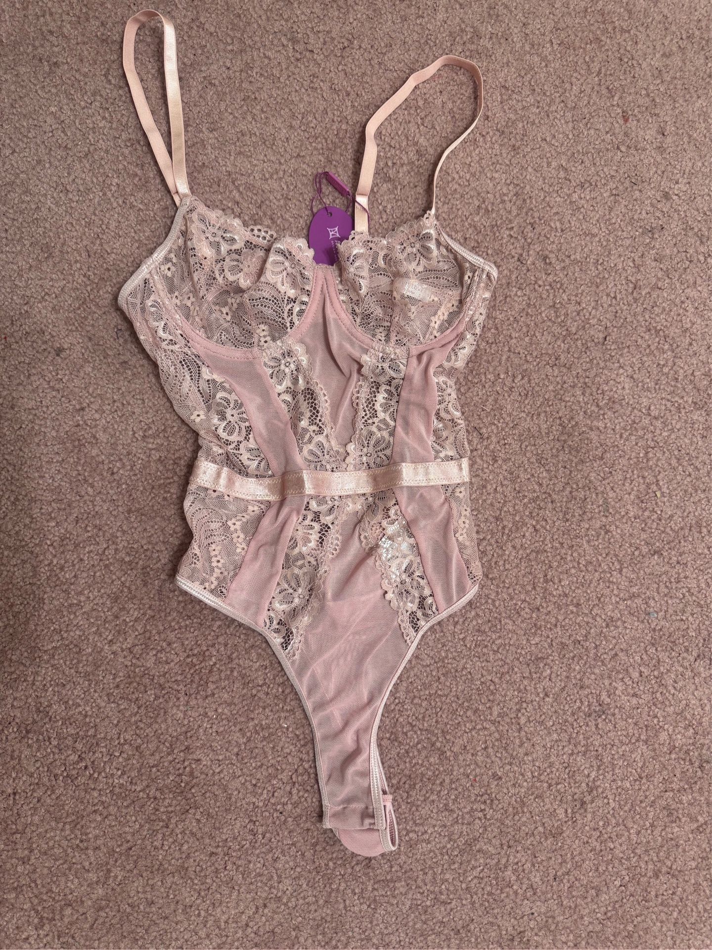 New Small Rose Lace Stretchy Bodysuit Lingerie
