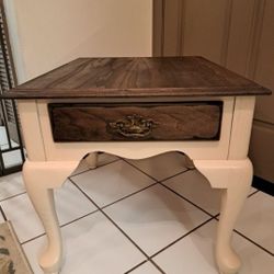 French Provincial End Table With Rustic Wood Grain