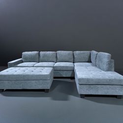 CLEARANCE SALE 🏷 NEW Gray Fabric Sectional Sofa with Storage Ottoman💥