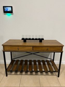 Oak Rectangle Wood Console Table with 2 Drawers