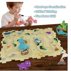 Puzzle Racer Kids Car Track Set with 2 Dino Cars, Kids Toys Boy