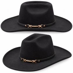 Black Wide Brim Wool Felt Cowboy Hat