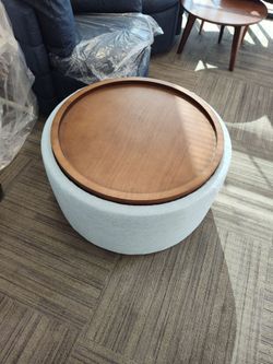 Round Ottoman with Wooden Tray Top
