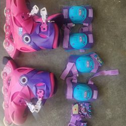 Pink Rollerblades with Knee Pads and Elbow Pads with Gloves 