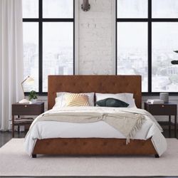 Bed, Queen, Camel Faux Leather