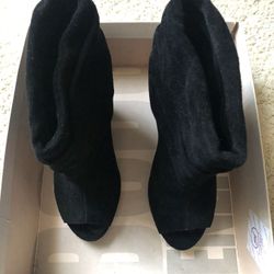 BCBG Generation Black Suede Wedge Booties
