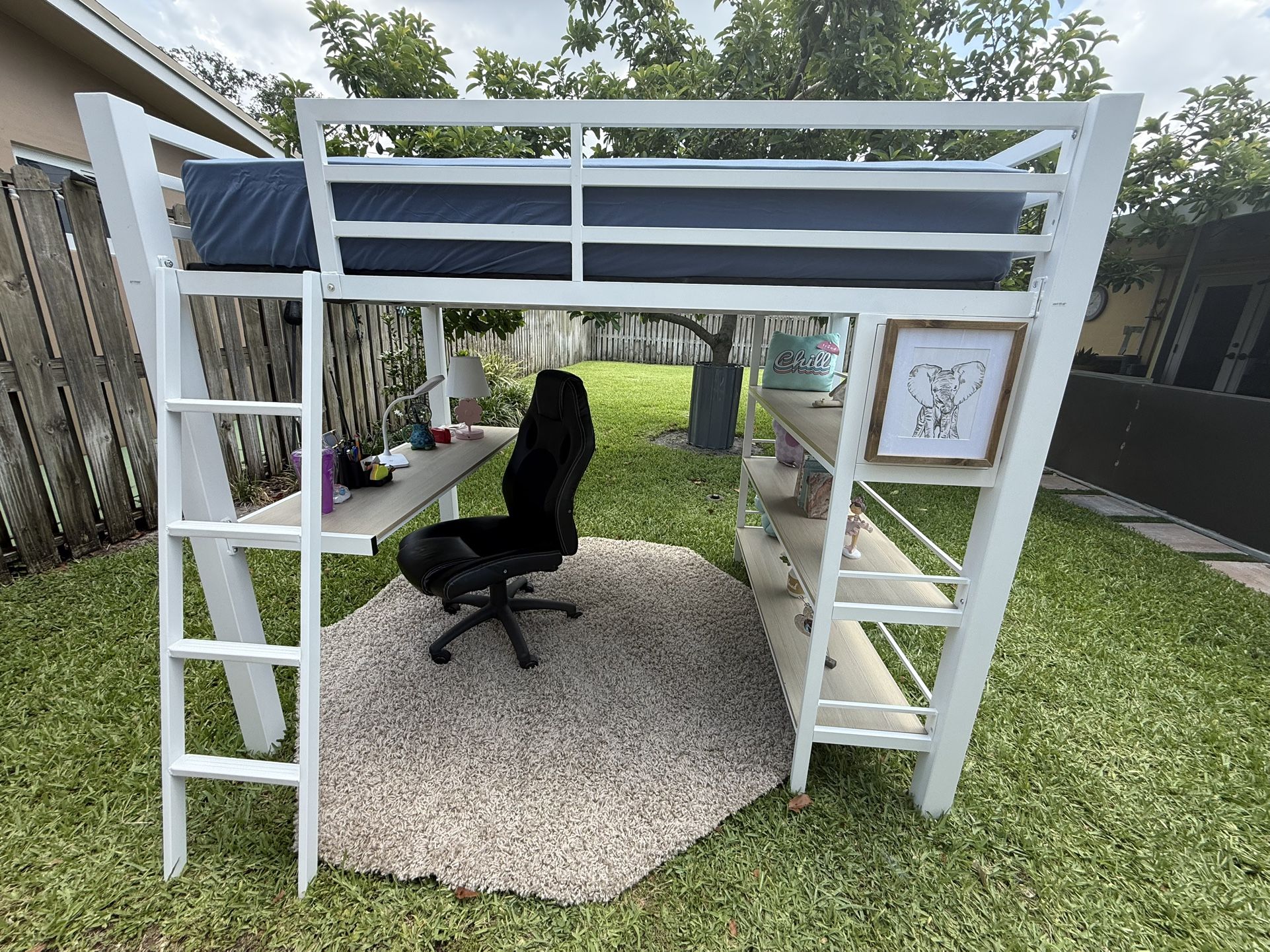 Full Size Loft Bed w/ Desk/Bookcase/Mattress, Kids Colefax Avenue, White by RoomsToGo