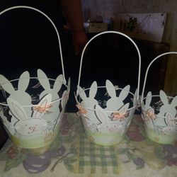 3 Collectable Metal Easter Baskets 
