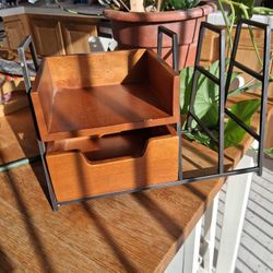 1970's Mid-century Modern Iron Teak/Mahogany Desk Organizer 