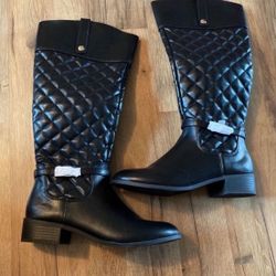 New! Karen Scott Quilted Buckled Riding Boots. Black, Size 8