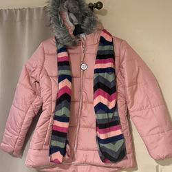 Rothschild & CO Big Girls Solid Ouilted Puffer Jacket and Scarf Set L And XL