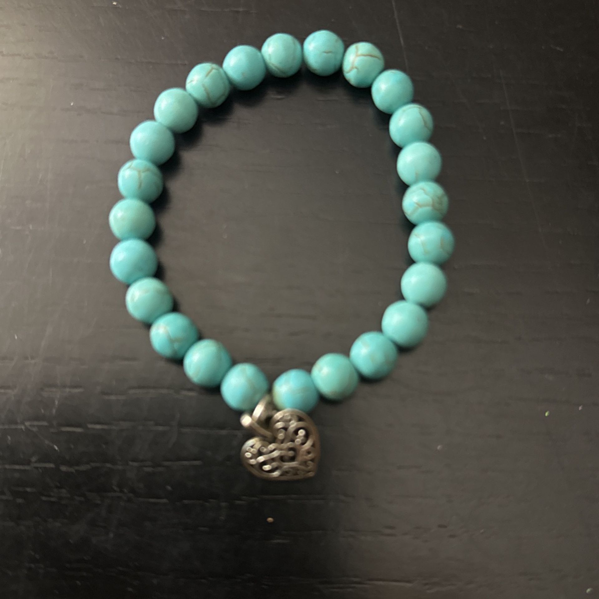 Blue Turquoise Bracelet With A Heart Charm