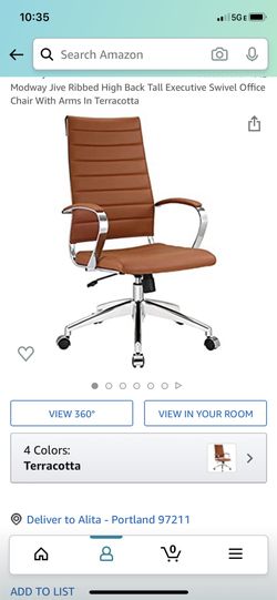 Modern Teracotta/brown leather rolling office / desk chair (slightly used)