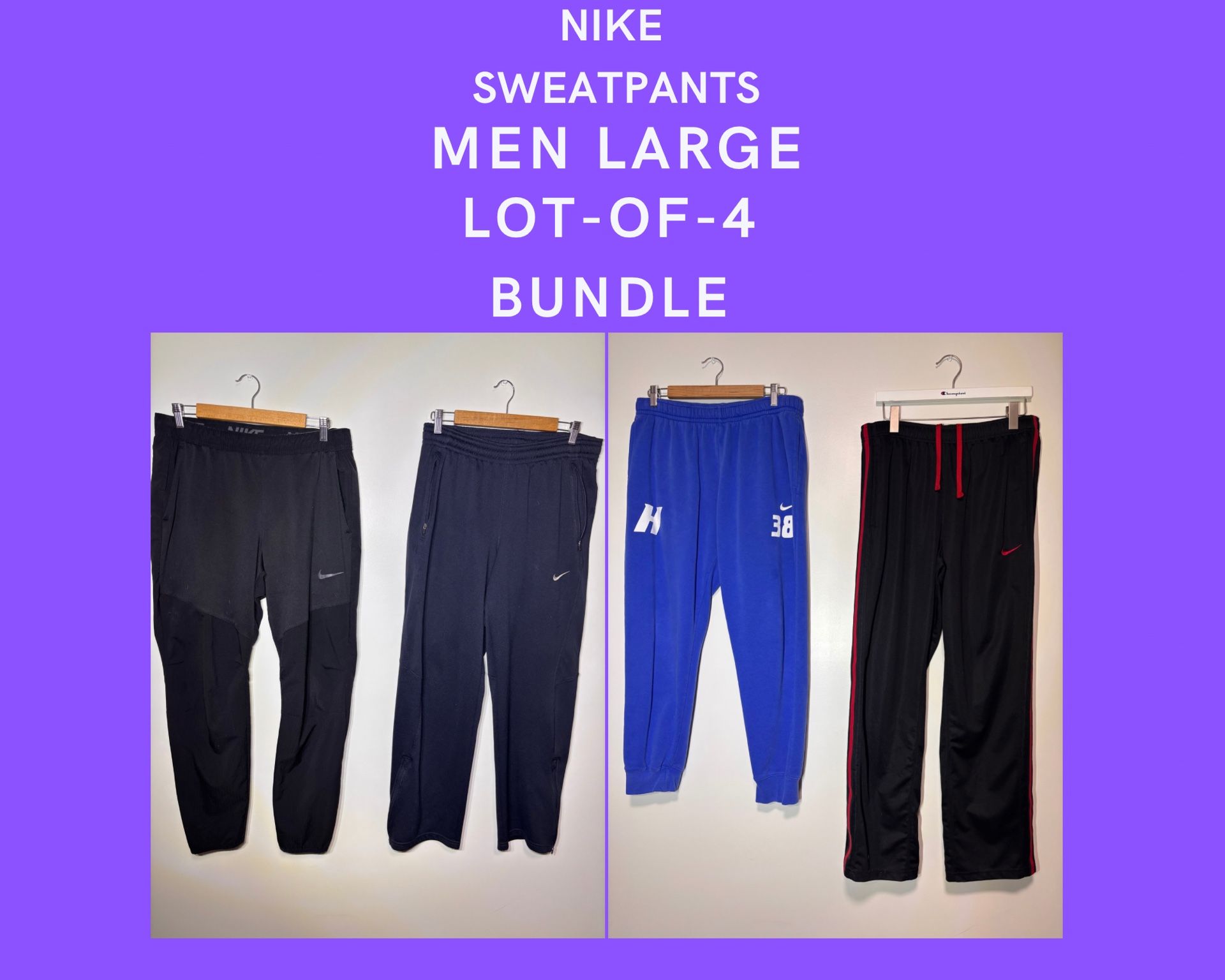 NIKE MENS LARGE LOT OF 4 BUNDLE SWEATPANTS DRIFIT OPEN HEM JOGGERS LOOSE VINTAGE