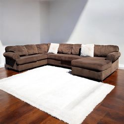 🚚DELIVERY- Large Brown Sectional Sofa 