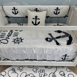 Sweet Jojo Designs Nautical Anchor Baby Boy or Girl Nursery Crib Bedding And Curtain Set - Navy Blue and White Gender Neutral 