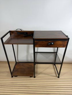 Printer Stand w/ Drawer Charging Station USB 3-Tier Shelf Wheels Brown
