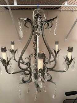 Ornate 6-Light Crystal Chandelier – Antiqued Silver / French Country Style