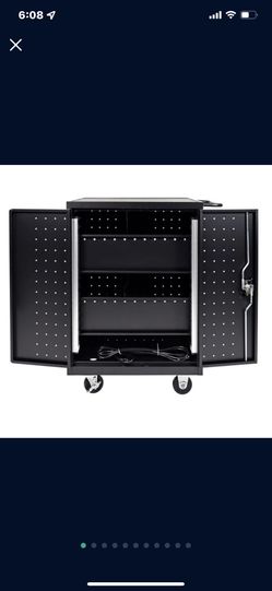  Metal Luxor  Computer Cart  LLTP24-B 3 Level Computer Cart w/ 10 ft Cord For Locked Storage of Laptops, tablets, Portable Electronics
